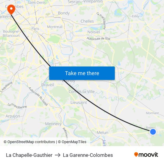 La Chapelle-Gauthier to La Garenne-Colombes map