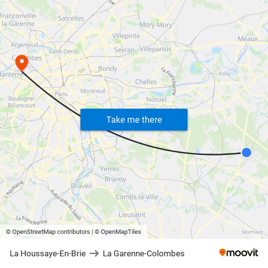 La Houssaye-En-Brie to La Garenne-Colombes map
