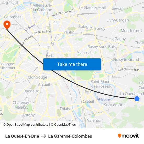 La Queue-En-Brie to La Garenne-Colombes map