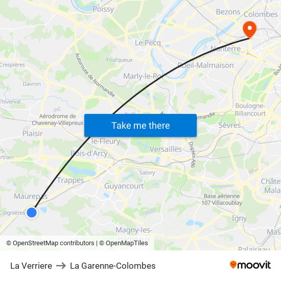 La Verriere to La Garenne-Colombes map