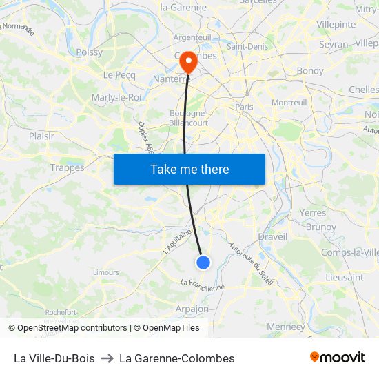 La Ville-Du-Bois to La Garenne-Colombes map