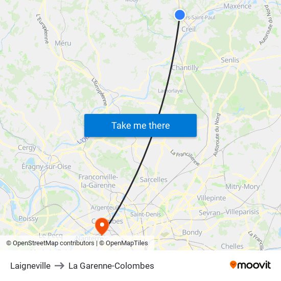 Laigneville to La Garenne-Colombes map