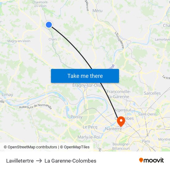 Lavilletertre to La Garenne-Colombes map