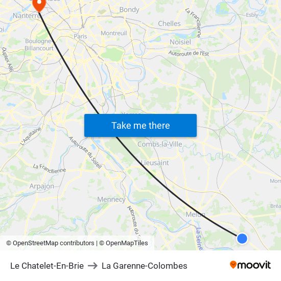 Le Chatelet-En-Brie to La Garenne-Colombes map
