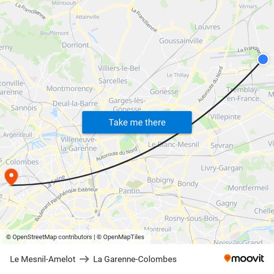 Le Mesnil-Amelot to La Garenne-Colombes map