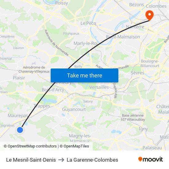 Le Mesnil-Saint-Denis to La Garenne-Colombes map