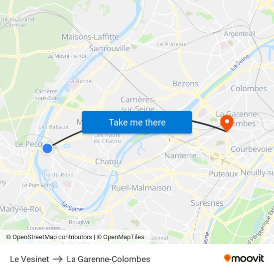 Le Vesinet to La Garenne-Colombes map