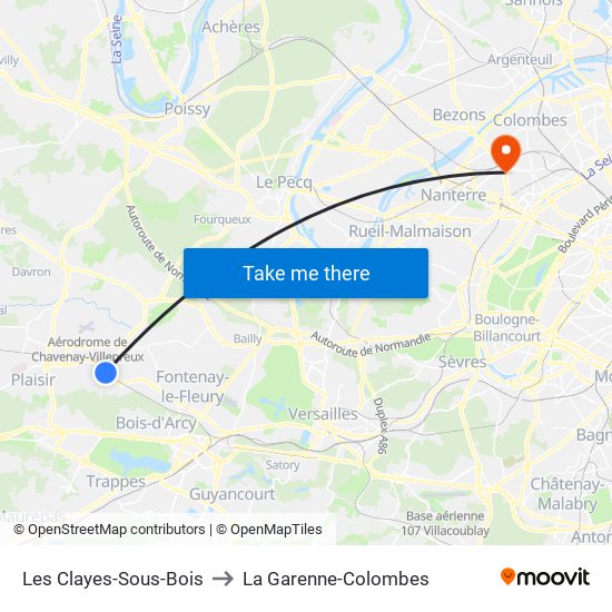 Les Clayes-Sous-Bois to La Garenne-Colombes map