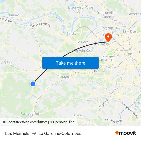 Les Mesnuls to La Garenne-Colombes map