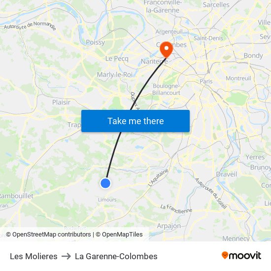Les Molieres to La Garenne-Colombes map