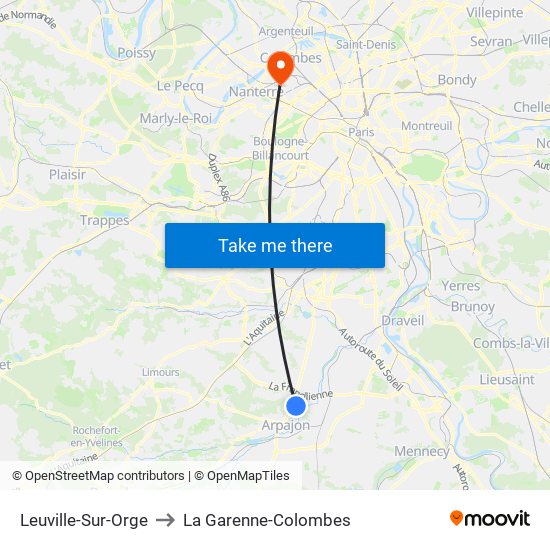 Leuville-Sur-Orge to La Garenne-Colombes map