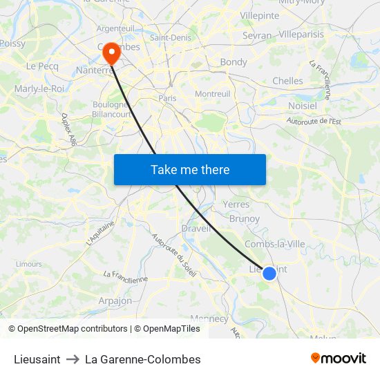 Lieusaint to La Garenne-Colombes map