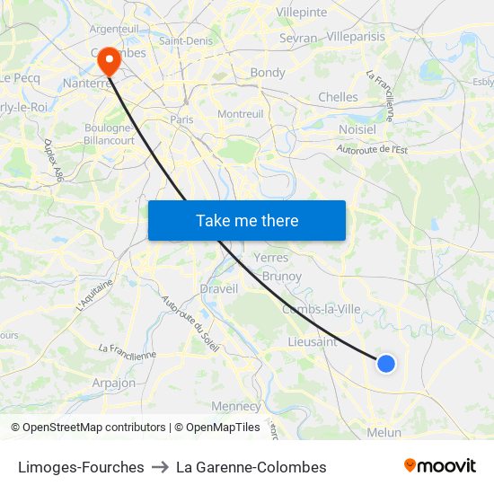 Limoges-Fourches to La Garenne-Colombes map