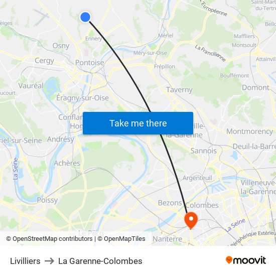 Livilliers to La Garenne-Colombes map