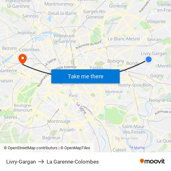 Livry-Gargan to La Garenne-Colombes map