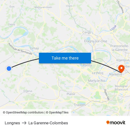 Longnes to La Garenne-Colombes map