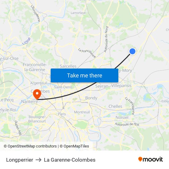 Longperrier to La Garenne-Colombes map