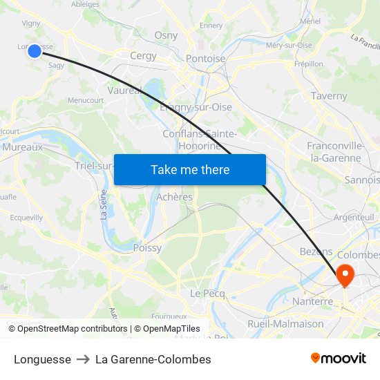 Longuesse to La Garenne-Colombes map