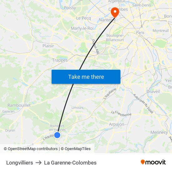 Longvilliers to La Garenne-Colombes map
