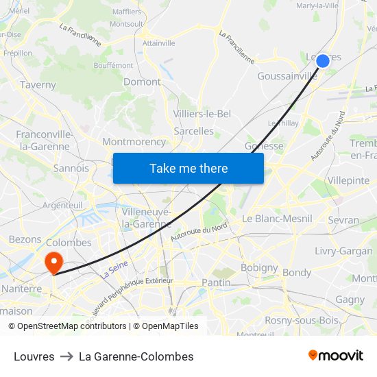 Louvres to La Garenne-Colombes map