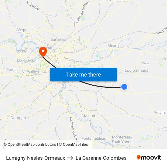 Lumigny-Nesles-Ormeaux to La Garenne-Colombes map