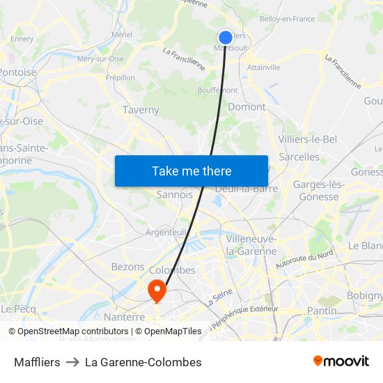 Maffliers to La Garenne-Colombes map