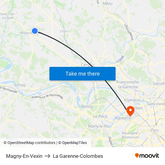 Magny-En-Vexin to La Garenne-Colombes map