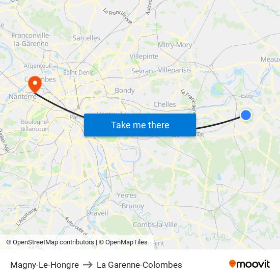 Magny-Le-Hongre to La Garenne-Colombes map