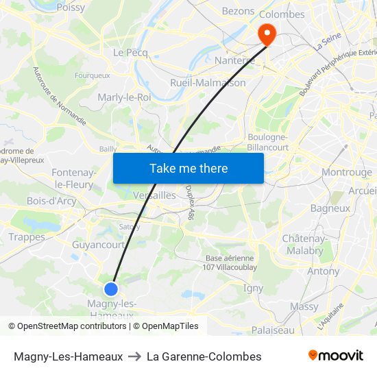 Magny-Les-Hameaux to La Garenne-Colombes map