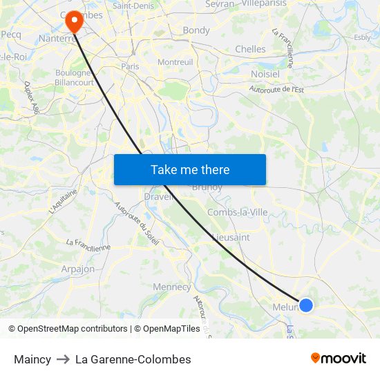 Maincy to La Garenne-Colombes map