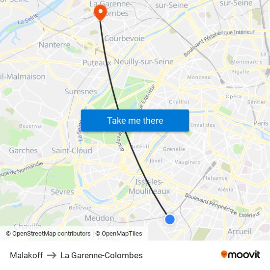 Malakoff to La Garenne-Colombes map