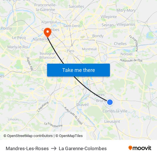 Mandres-Les-Roses to La Garenne-Colombes map