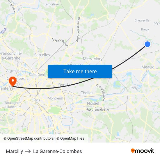 Marcilly to La Garenne-Colombes map