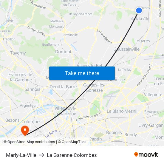 Marly-La-Ville to La Garenne-Colombes map