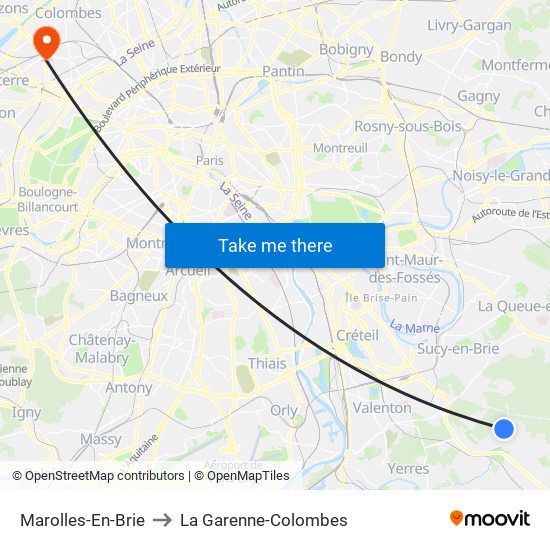 Marolles-En-Brie to La Garenne-Colombes map