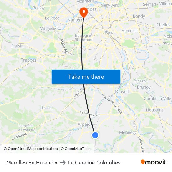 Marolles-En-Hurepoix to La Garenne-Colombes map
