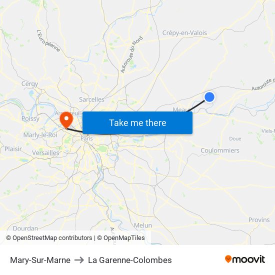 Mary-Sur-Marne to La Garenne-Colombes map