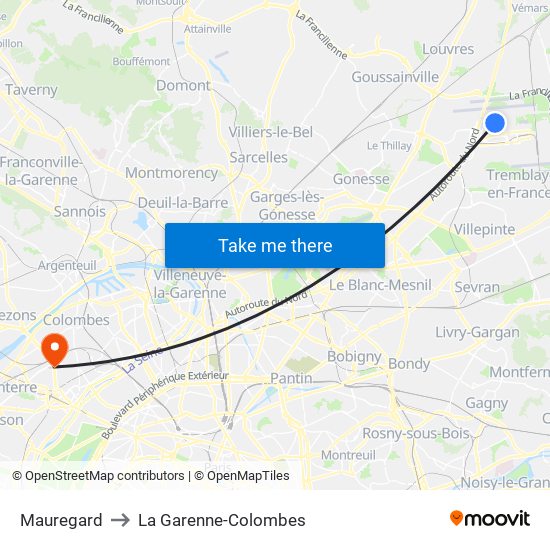 Mauregard to La Garenne-Colombes map