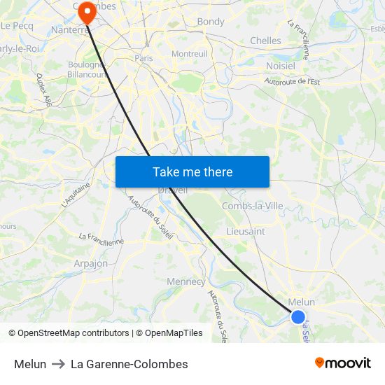 Melun to La Garenne-Colombes map