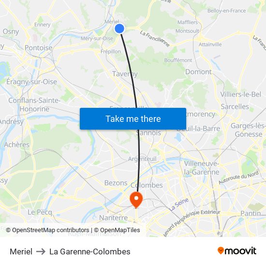 Meriel to La Garenne-Colombes map