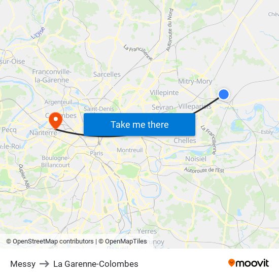Messy to La Garenne-Colombes map