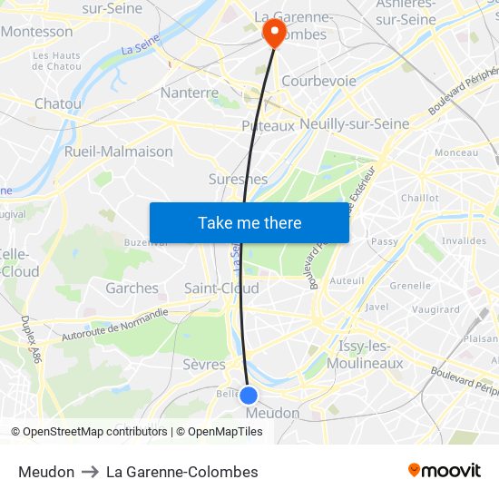 Meudon to La Garenne-Colombes map