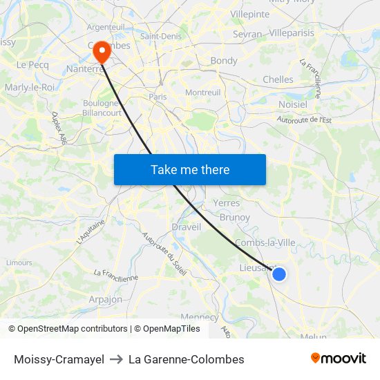 Moissy-Cramayel to La Garenne-Colombes map