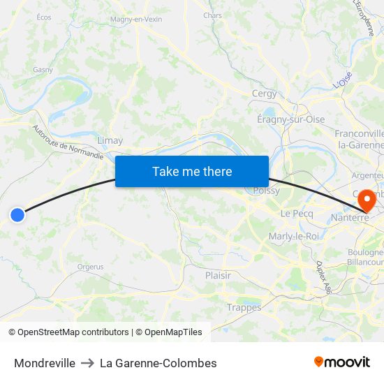 Mondreville to La Garenne-Colombes map