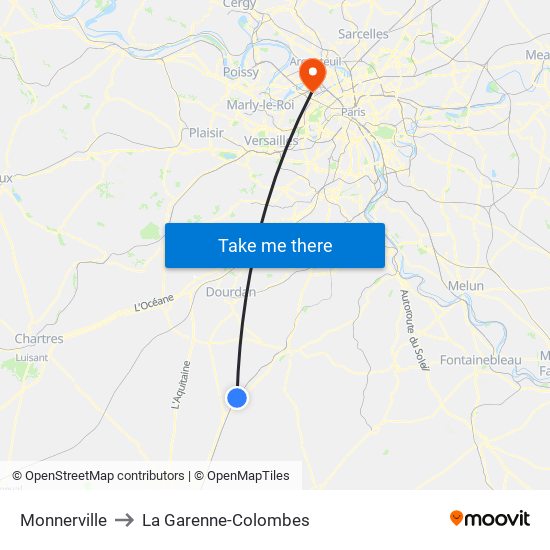 Monnerville to La Garenne-Colombes map