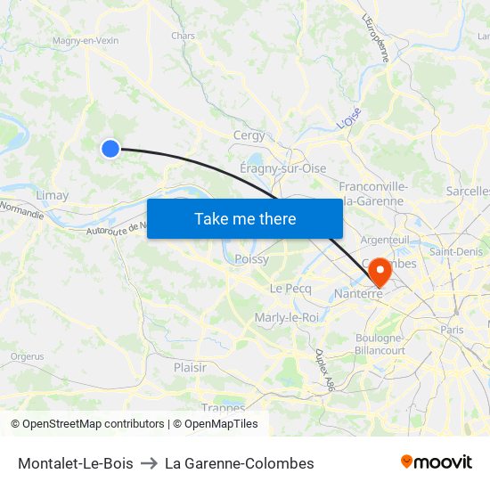 Montalet-Le-Bois to La Garenne-Colombes map