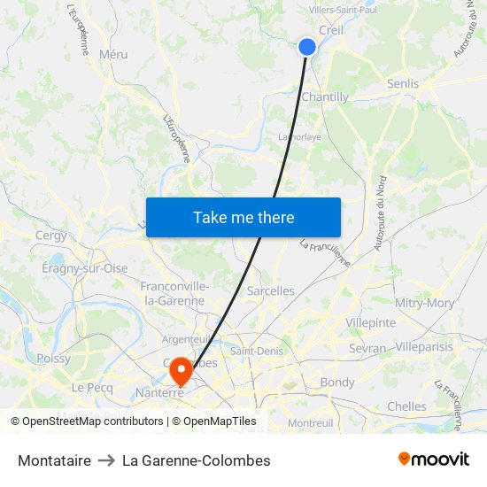 Montataire to La Garenne-Colombes map