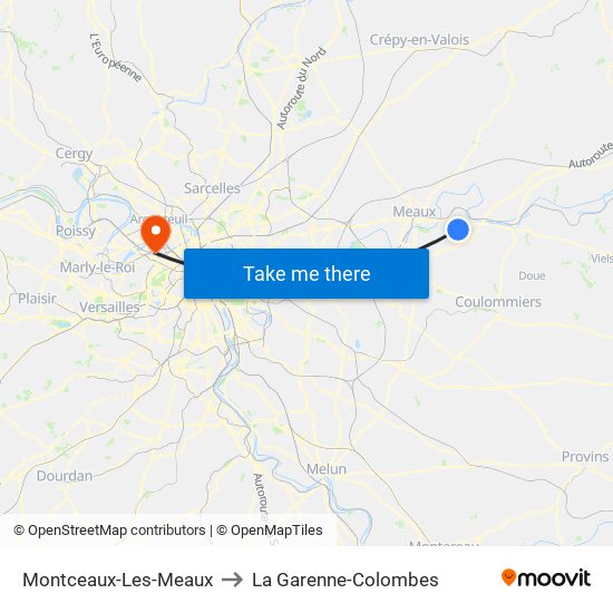 Montceaux-Les-Meaux to La Garenne-Colombes map
