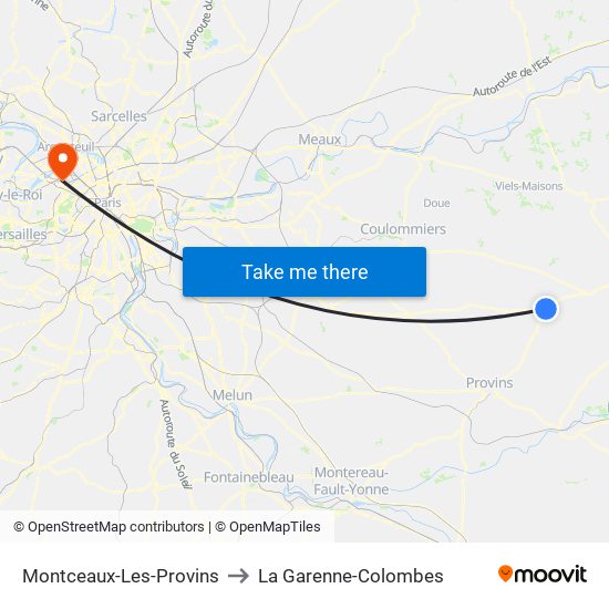 Montceaux-Les-Provins to La Garenne-Colombes map