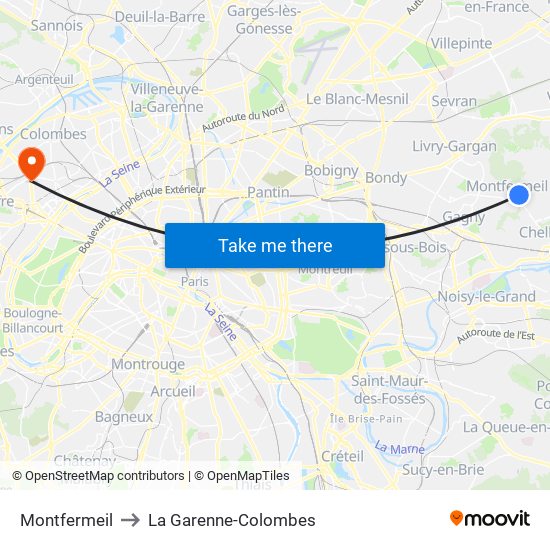 Montfermeil to La Garenne-Colombes map